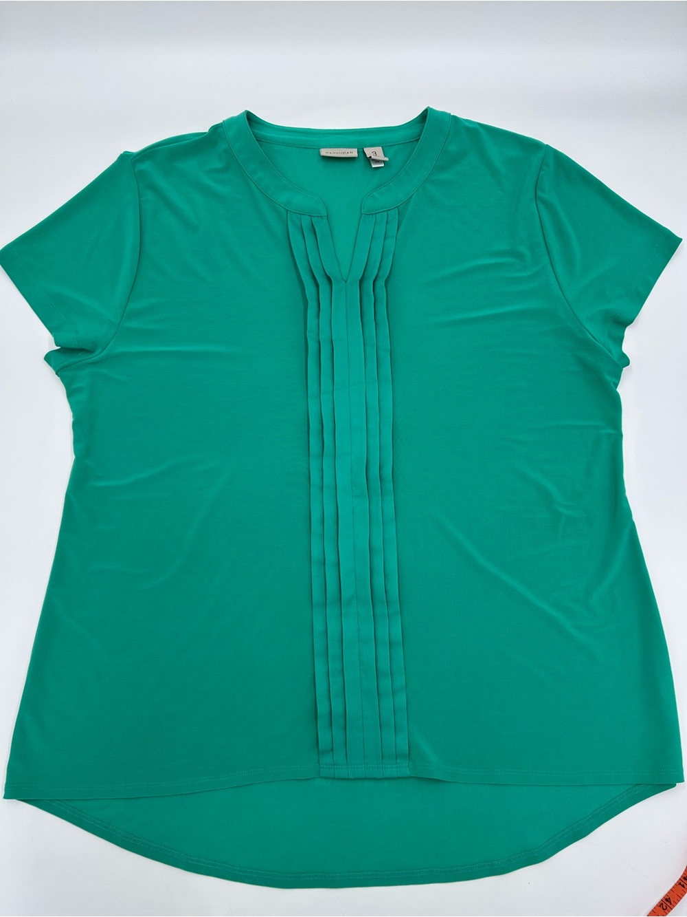 Chico's Emerald Green Pleated Front Short Sleeve Top 3 (18)